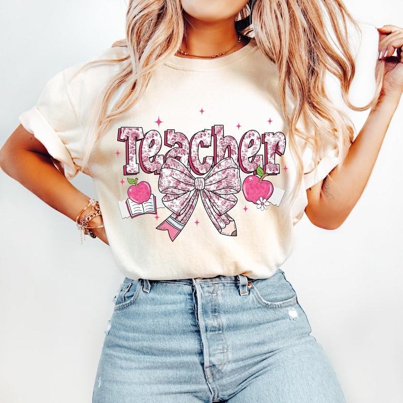 Teacher Chinoiserie Coquette, Pink Teacher, Last Day of School, Back to School, Teacher Appreciation Gift, Retro Teacher Tshirt