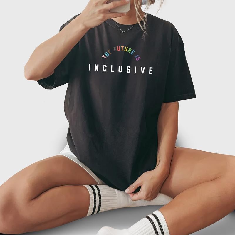 The Future is Inclusive Shirt, Rainbow Pride Tee, Trans Rights Top, LGBTQ Gift, Progress Pride Shirt, Social Justice Shirt, Gay Pride Tshirt, Lesbian Tee, LGBTQ Pride Month Parade Outfit, LGBT Women Tops, Oversized Womenswear, Comfort Casual Menswear