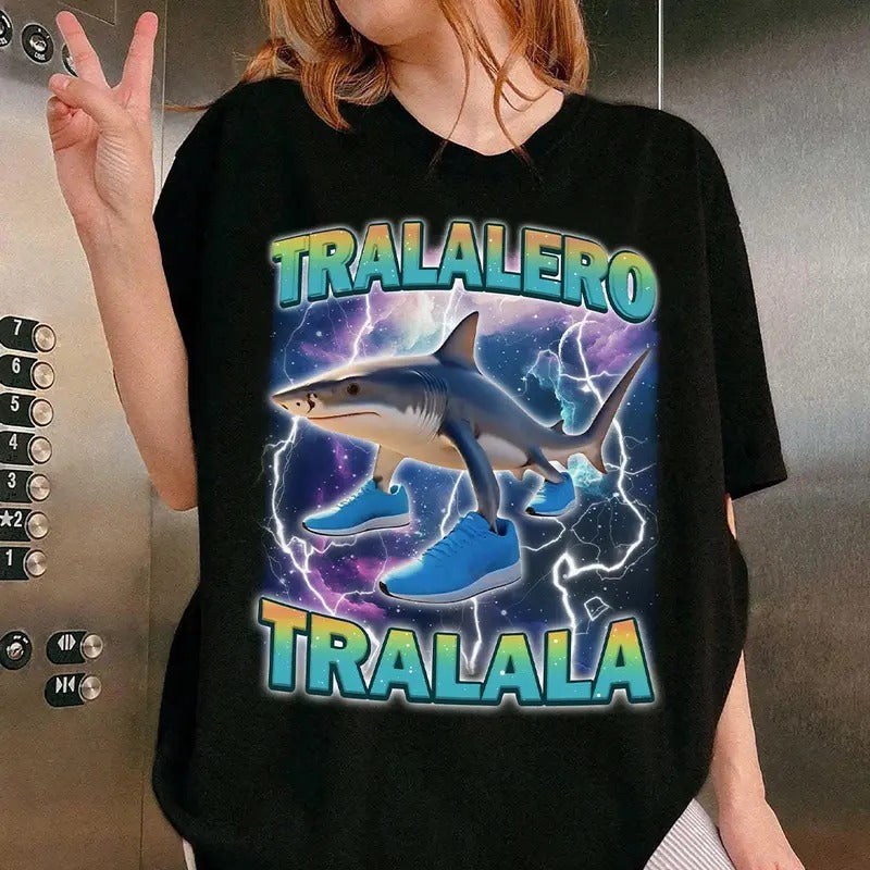 Tralalero Tralala Funny Shark Meme T-shirt, Brain Rot Shirt, Stupid Gifts for Friend,Unhinged Tshirt, Funny Meme, Shark With Shoes Meme Shirt