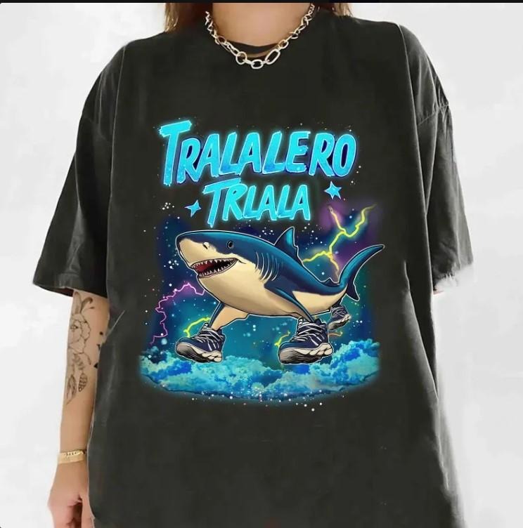 Tralalero Tralala Funny Shark Meme T-shirt, Brain Rot Tee, Stupid Gifts, Unhinged shirt Cotton Fabric