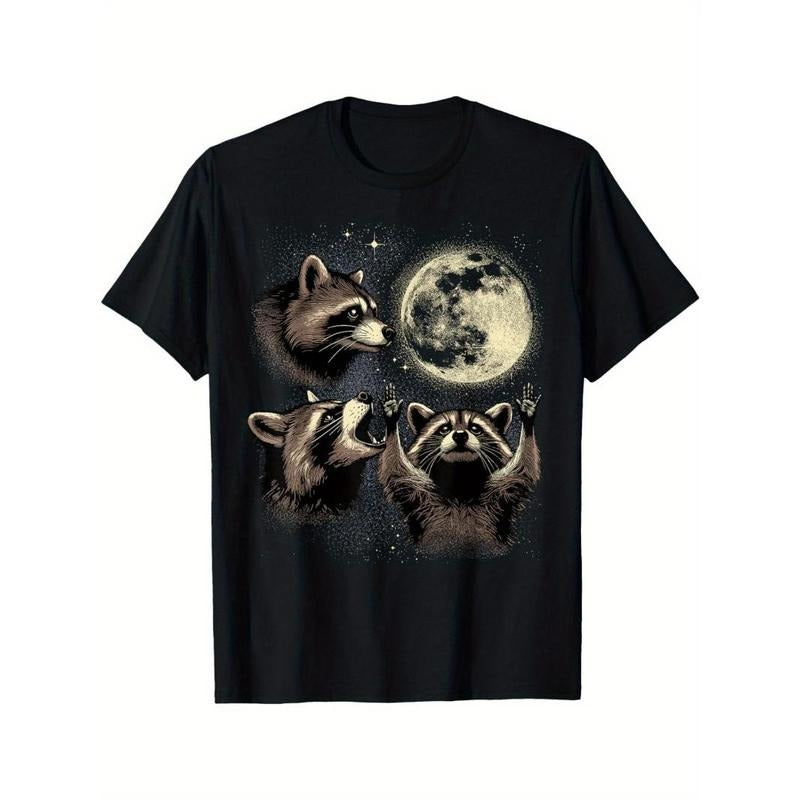 Tree raccoon moon shirt raccoon on the moon panda mens t shirt Made in USA