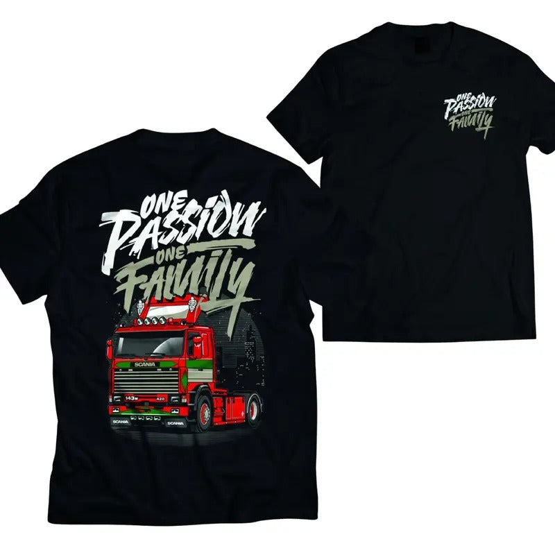 Truckjunkie One Passion One Family Tee - Graphic Truck Graffity, Stylish Car Merch for Automotive Enthusiasts