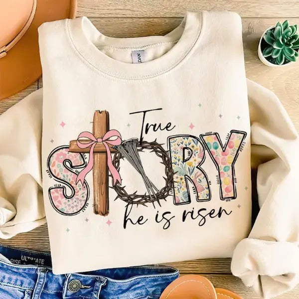 True Story He Is Risen, Retro Easter, Vintage Easter Coquette with Bible Verse