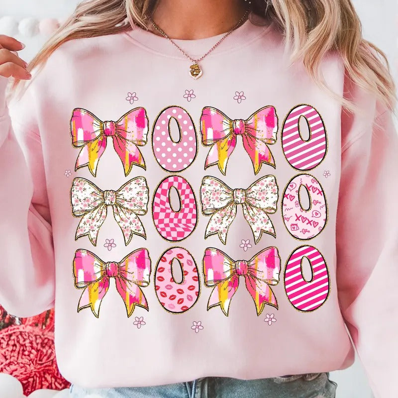 Valentine Pink Coquette T-Shirt, Trendy XOXO Valentine's Day Sweatshirt, Romantic Coquette Crewneck, Pink Valentine Clothing