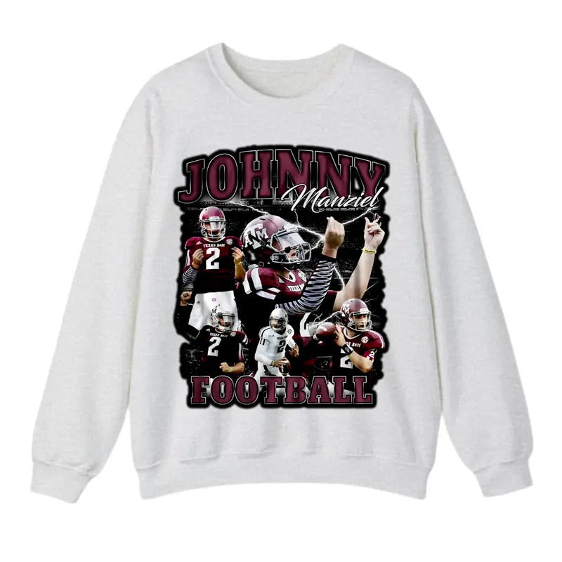 Vintage 90s Graphic Style Johnny Manziel T-shirt Johnny Manziel Tee Retro Johnny Manziel Sweatshirt Football T-shirt, Sweatshirt Classic Cotton
