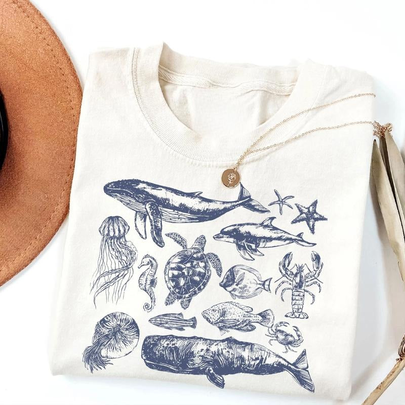 Vintage 90s Sea Animals t-shirt, Ocean Animals Shirt, Retro Sea Life Tee, Sea Animals Shirt, Retro Ocean Shirt, Vintage Fish Shirt - Unisex, Crew Neck, Top