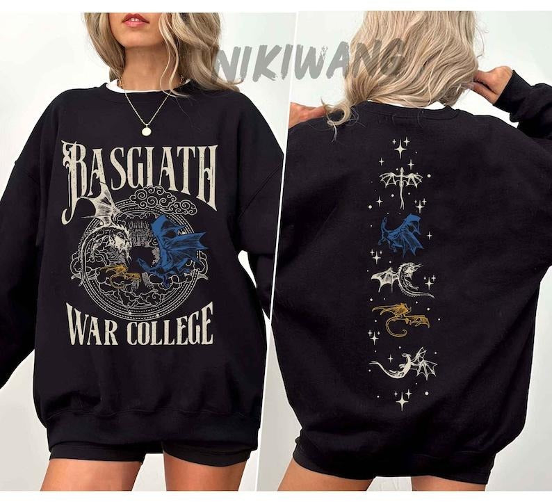 Vintage Basgiath War College 2 Sided Shirt, Fourth Wing Sweatshirt, Dragon Rider Hoodie and Sweater; T-shirt Cotton Womenswear Light Polyester