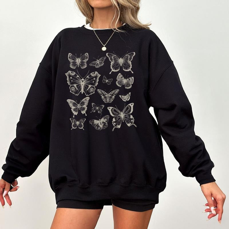 Vintage Butterfly Lover Shirt, Nature Insect Tee, Botanical Sketch Sweatshirt for Women, Moth and Butterfly Graphic Shirt