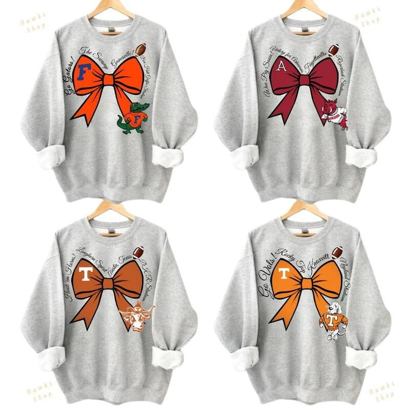 Vintage College Football Bows Inspired Sport Grey Crewneck Sweatshirt, Vintage Football Coquette Sweatshirt, Vintage NCAA Crewnecks, Gift For Fans vintage clothing graphic hoodies