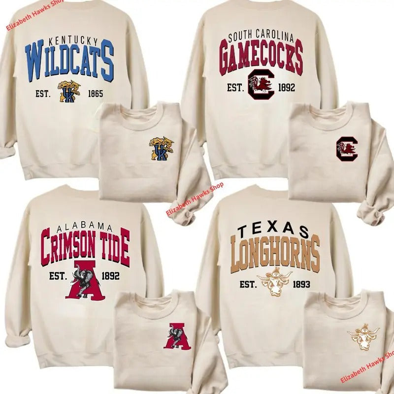 Vintage College Team Colection Sand Crewneck Sweatshirt 2 Side, Vintage Football Team NCAA Sweatshirt, Gift For Fan men's sweatshirts vintage clothing graphic hoodies