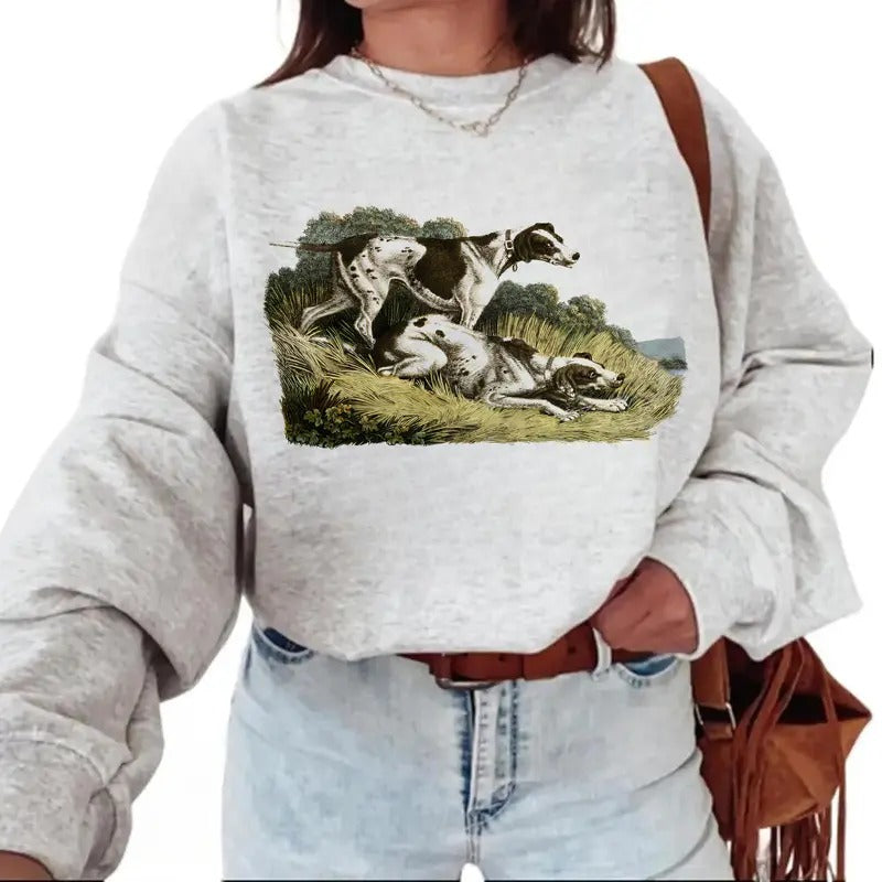 Vintage Dog Funny Sweatshirt T-shirt, Hunting Season Funny Hoodie, Unisex Nature Animal Lover Cotton Womenswear Day Garment Polyester