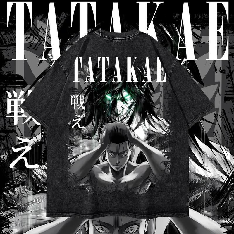 Vintage Eren Washed Tee, Unisex Attack on Titan Washed Heavy Cotton Special Graphic T-shirt, Gift For Anime Fan, Anime Loverr