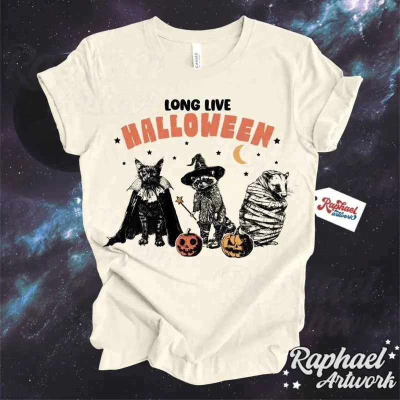 Vintage Halloween Shirt, Long Live Halloween Tshirt, Funny Racoon Graphic Tee, Animal Lover Gift, Fall Apparel, Spooky Season