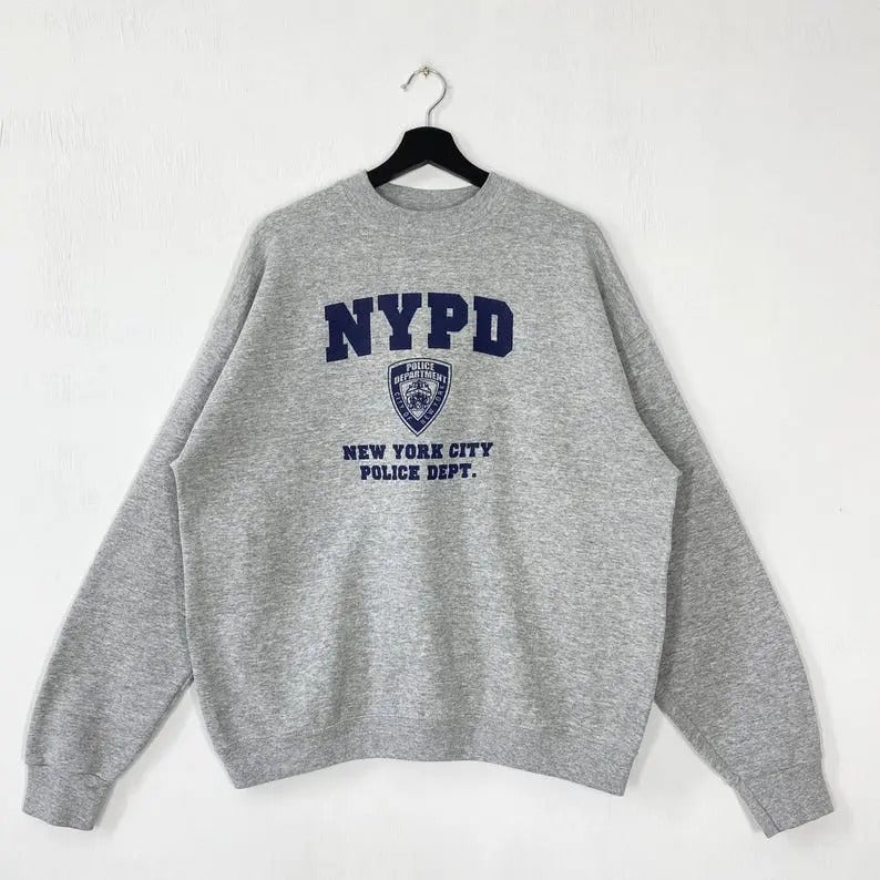Vintage New York Police Department Sweatshirt NYPD Crewneck Police Department Sweater Pullover NYPD Print Logo Menswear Athletic Casual Collar