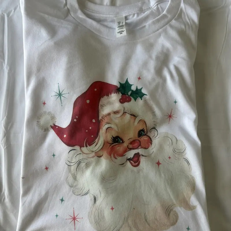 Vintage Retro Santa Christmas T Shirt White T Shirt Christmas