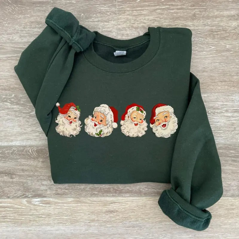 Vintage Santa Claus Christmas Sweatshirt, Retro Cheerful Santa Shirt, Santa Merry Christmas, Xmas Women Men Gift, Classic Christmas Crewneck Sweatshirt