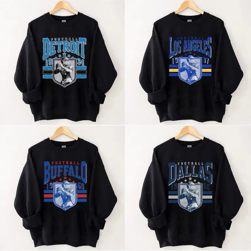 Vintage Style All Teams Football Sweatshirt for Men and Women, Classic Cotton Embroidered Shirt - Pullover, Fit Menswear Hoodie