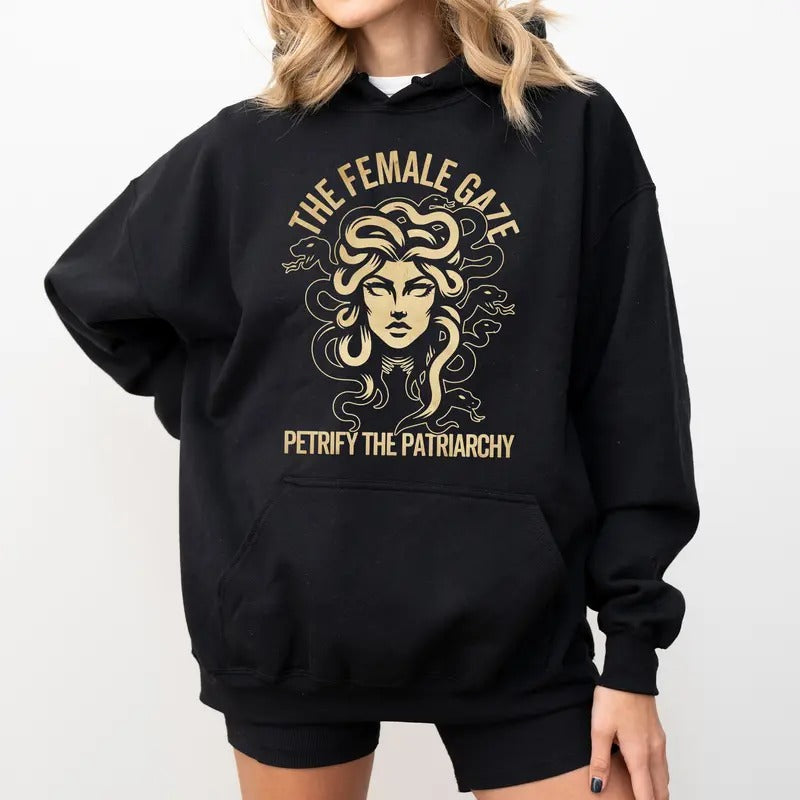 Vintage The Female Gaze Hoodie, Retro Feminist Graphic Hoodies, Resist The Patriarchy Hoodie, Girl Power Clothing, Womenswear