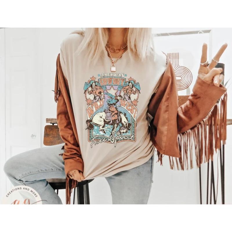 Vintage Western Rodeo Free Spirit Shirt, Wild West Sublimation Shirt, Boho Cowgirl Tee, Retro Cowboy Graphic, Desert Western Shirt