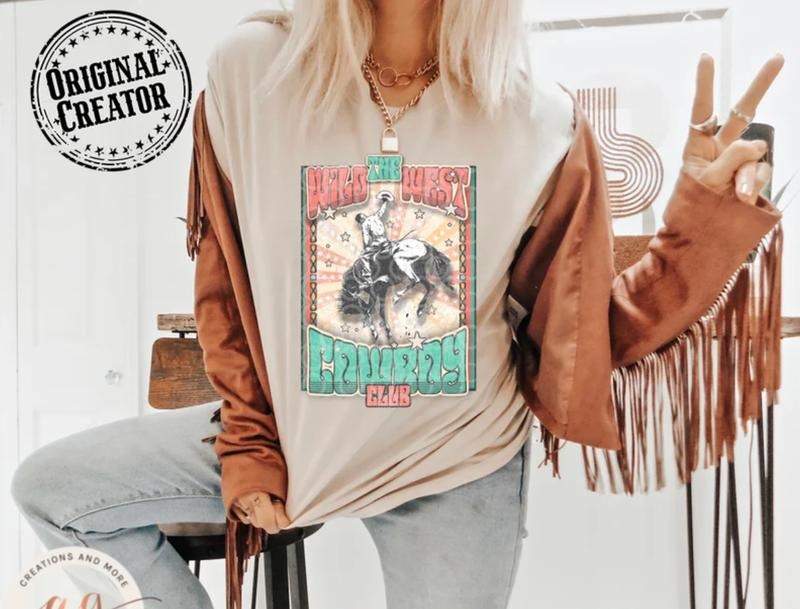 Western Retro T Shirt, The Wild West Cowboy Graphic Tee, Vintage Rodeo Country Style Shirt