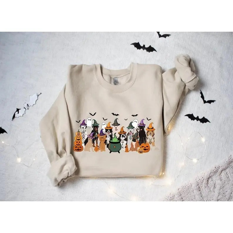 Witch Dogs Halloween Sweatshirt, Ghost Dogs Halloween Shirt, Dogs Lover Halloween Gift, Funny Halloween Party Dogs Shirt, Womens Halloween T-shirt, sweater and Hoodie