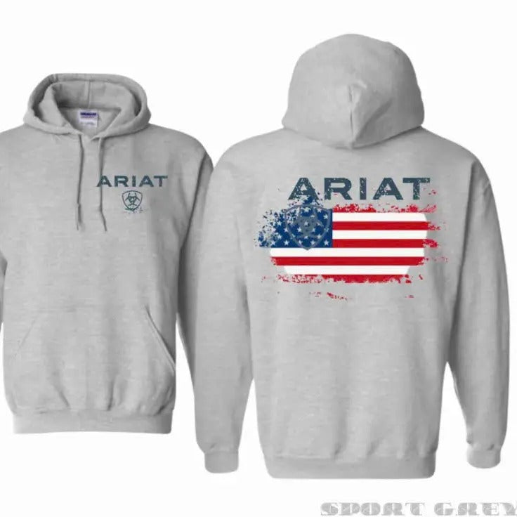 Ariat Featuring American Flag 2 Sided Hoodie/Sweatshirt/T-Shirt, For Men/Women - Unisex Style, 100% Cotton, Pullover unisex hoodie