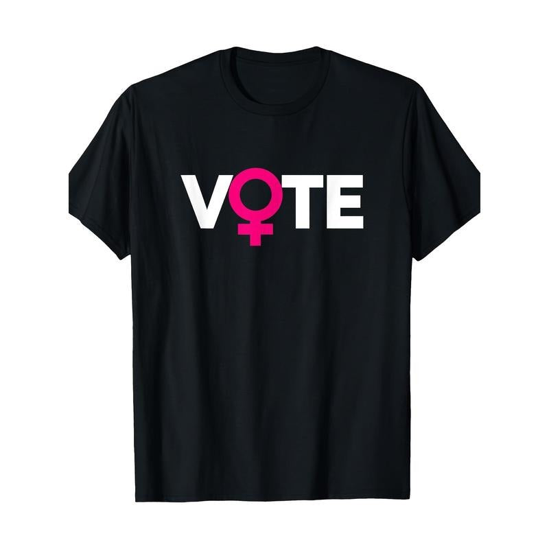 Women'S Cotton T-Shirt with Geometric Feminist Vote Pattern - 100% Cotton Crew Neck Short Sleeve Tee for All-Season Casual Wear, Digital Heat Transfer Design, Regular Fit Made in USAstyle{n002}2