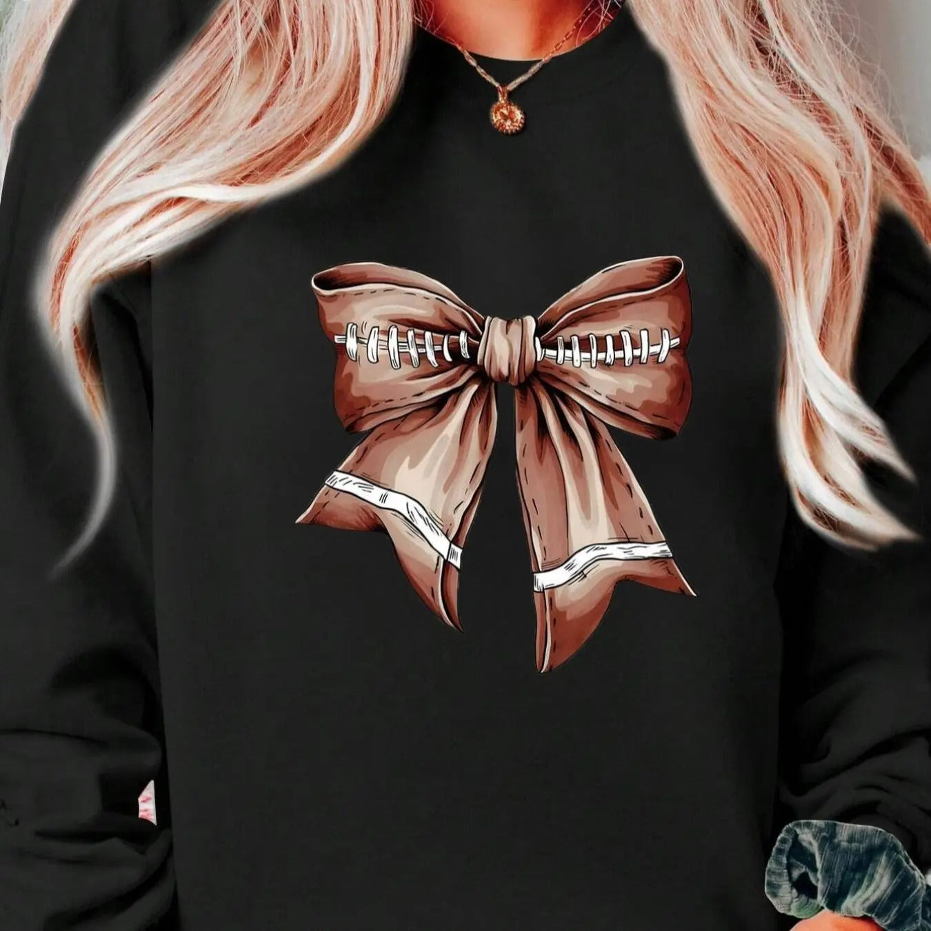 Women's Bow Print Drop Shoulder Pullover, Fashion Casual Long Sleeve Crew Neck Sweatshirt for Daily Holiday Outdoor Wear, Women Clothing for Fall & Winter