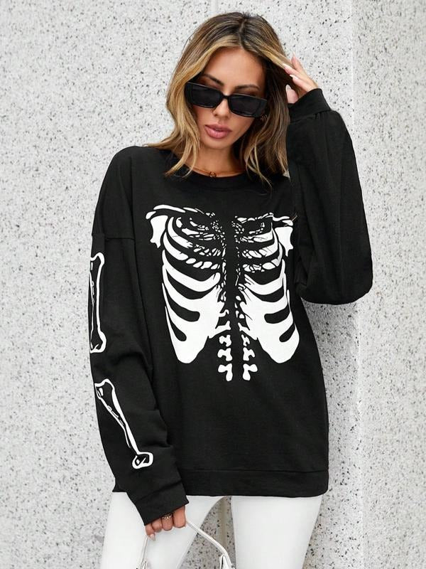 Women's Graphic Round Neck Drop Shoulder Sweatshirt, Fashion Casual Crew Neck Pullover for Daily Holiday Outdoor Wear, Women Clothing for Spring & Fall