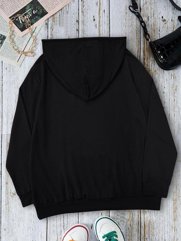 Women's Letter Print Drawstring Pocket Hoodie, Casual Long Sleeve Hooded Sweatshirt for Fall & Winter, Women's Clothes for Daily Wear