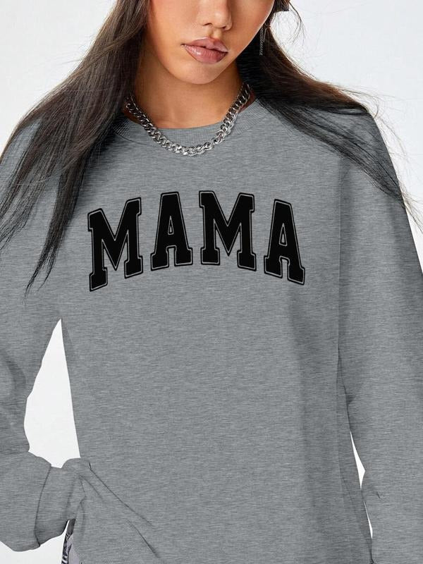 Women's Letter Print Drop Shoulder Sweatshirt, Casual Long Sleeve Crew Neck Sweatshirt for Fall & Winter, Women's Clothes for Daily Wear