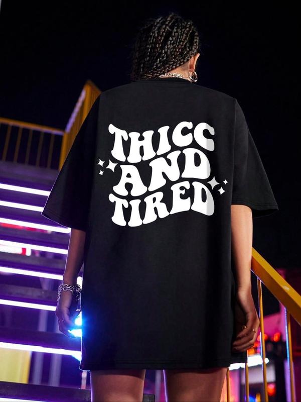 Women's Letter Print Round Neck Graphic Tee, Vintage Trendy Casual Drop Shoulder Short Sleeve T-shirt for Daily Wear, Ladies Summer Outfitstyle{n002}3