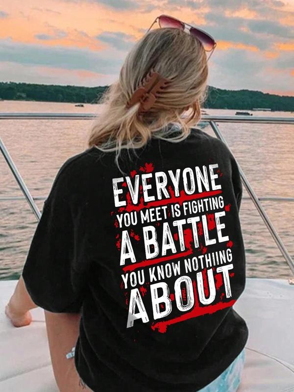 Women's Letter Print Round Neck Graphic Tee, Vintage Trendy Casual Short Sleeve T-shirt For Daily Wear, Ladies All Seasons Outfitstyle{n002}10