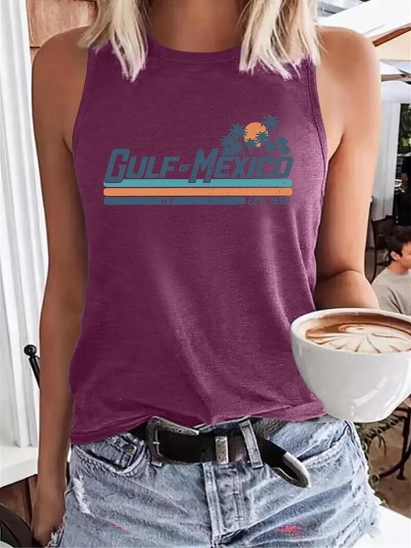 Women's Letter Print Tank Top, Casual Sleeveless Top for Summer, Ladies Clothes for Daily Wear, Socksstyle{n002}2