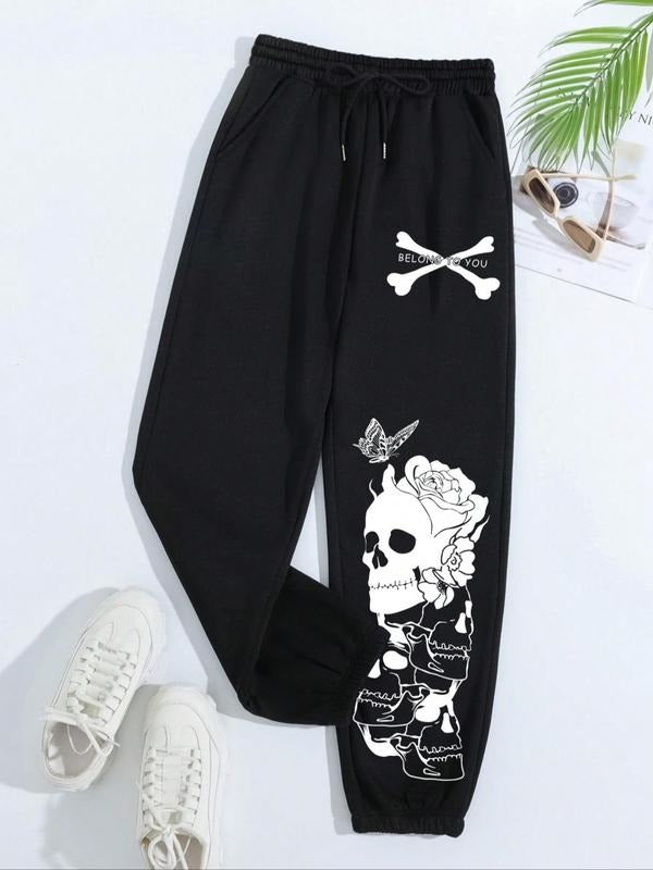 Women's Skull Graphic Pocket Drawstring Sweatpants, Fashion Casual Comfort Soft Jogger Pants for Women, Summer Outfits, Womenswear Bottom, Summer Outfits 2024 for Work