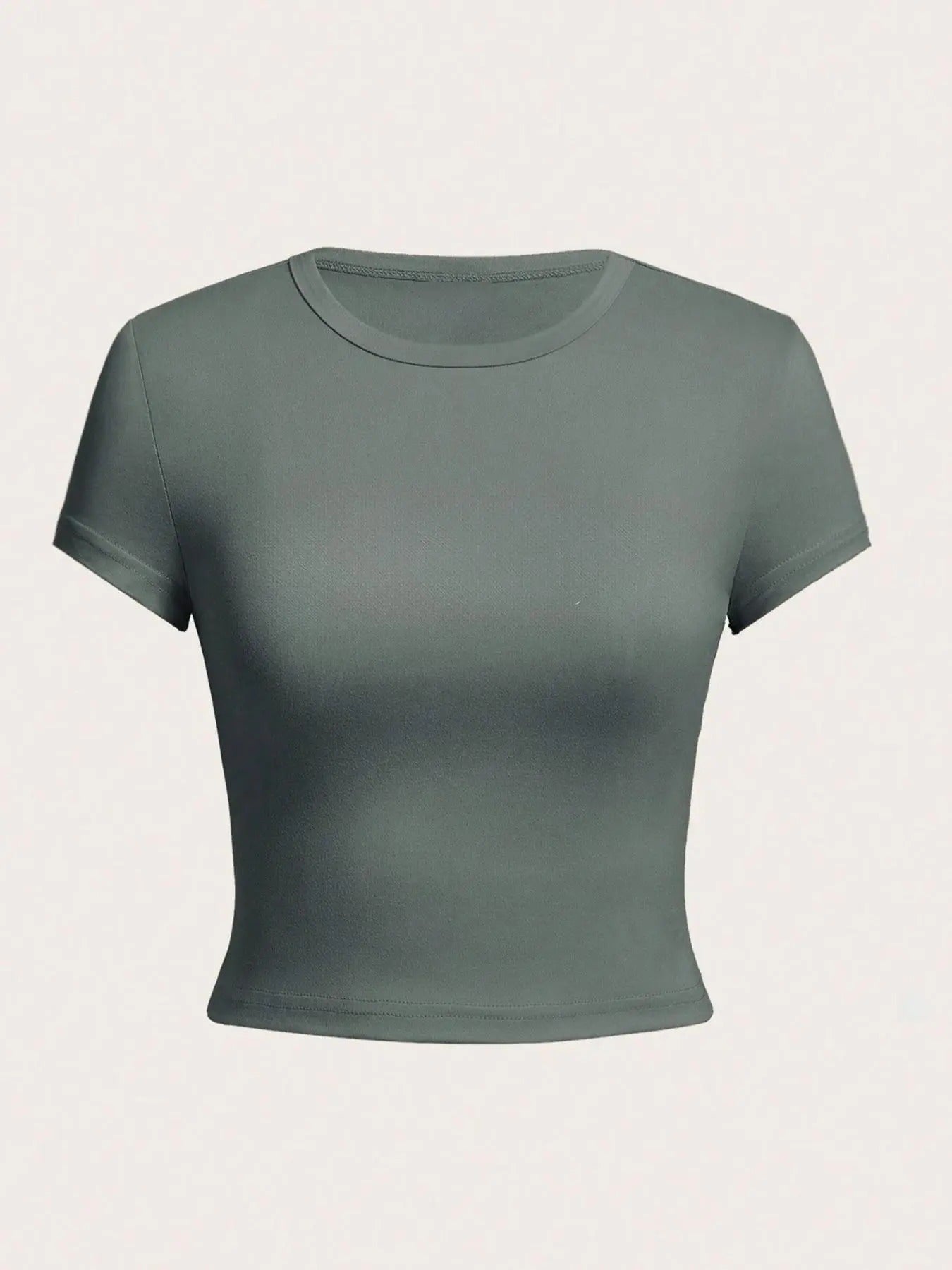 Women's Solid Round Neck Tee, Casual Short Sleeve Crew Neck T-Shirt for Summer, Fashion Women's Top for Daily Wear