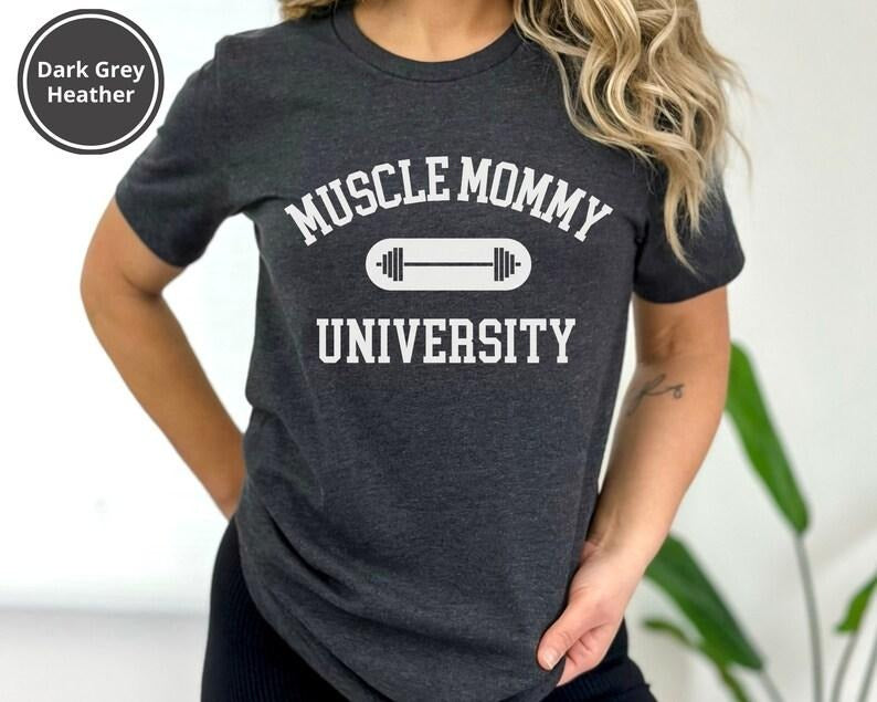 Workout Shirt for Women - Muscle Mommy University Shirt - Funny Weightlifting Tshirt - Gym Tee for Women - Fitness Gift for Mother's Day