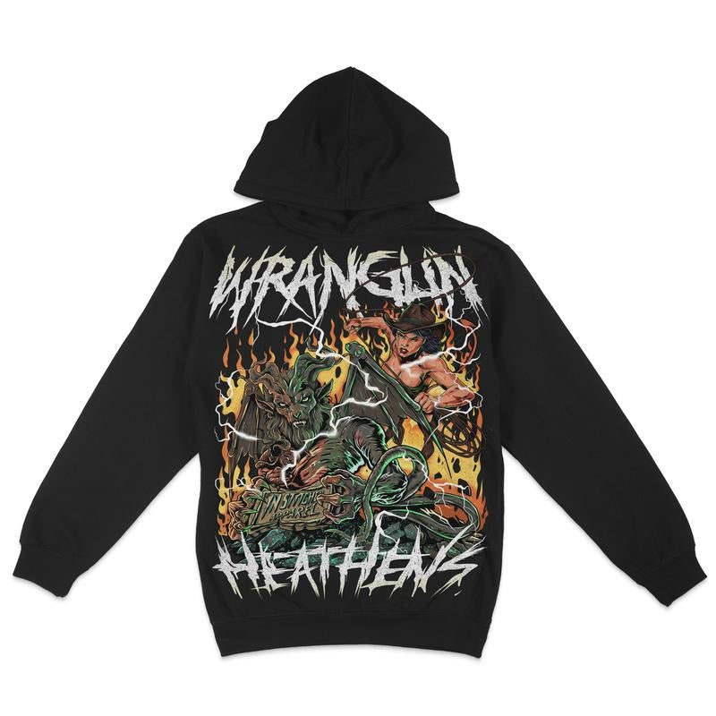 Wranglin' Heathens - Premium Fleece Hoodie, Super Soft Hoodie, Demons Hoodie Pull Over, Vintage Design