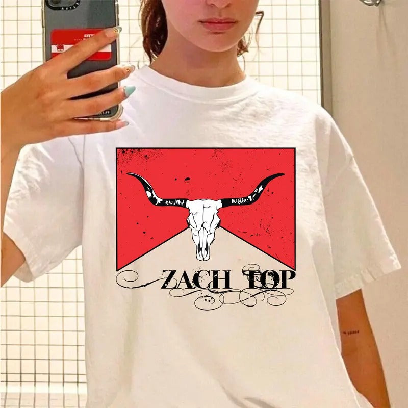Zaach T0p Retro Bullskull T Shirt, Country Music Fans, Tour Concert Outfit, Fan Merch, Unisex Long Sleeve Pullover Hoodie Shirt