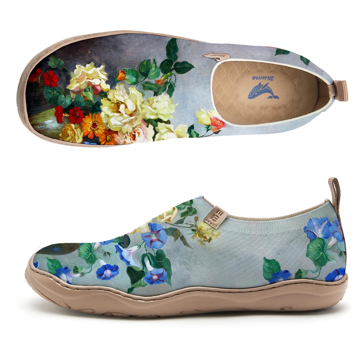 Yiume Women's Art Slip-On Shoes Comfortable Breathable Knit Casual Footwear,Vintage bouquet Hawaiian Floral Shirt