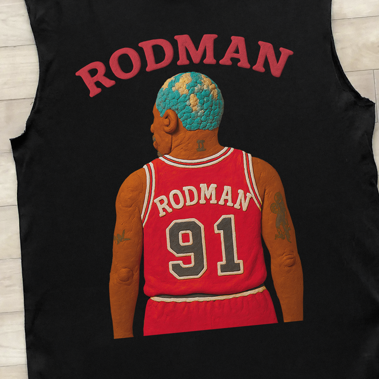 'CLAY RODMAN' HEAVY BLACK CUT-OFF TEE