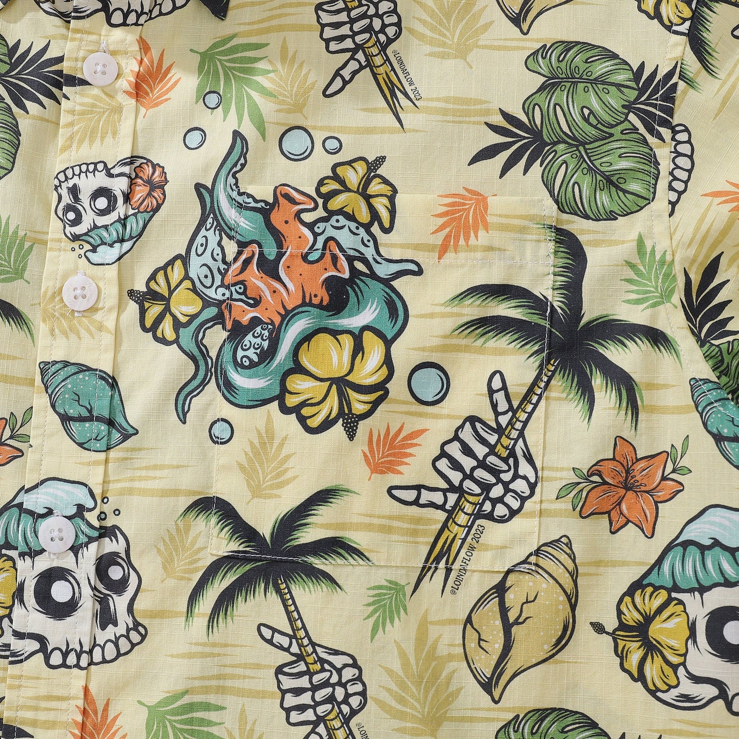 Men's Tropical Hawaiian Shirt 1990s Vintage Skull Shirt Short Sleeve Button-down Aloha Shirt