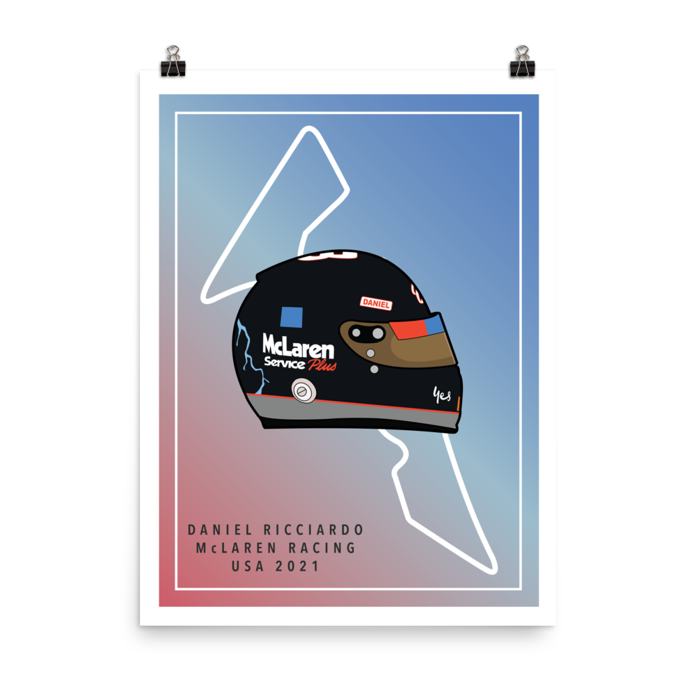 Daniel Ricciardo - Mclaren Racing - USA 2021 - Earnhardt Tribute Helmet Poster