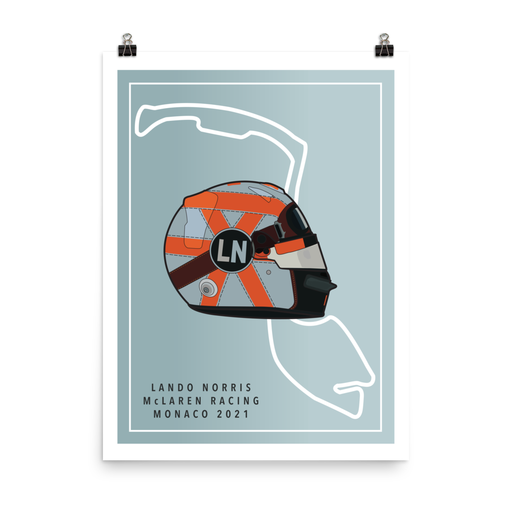 Lando Norris - Mclaren Racing - Monaco 2021 - Gulf Helmet Poster