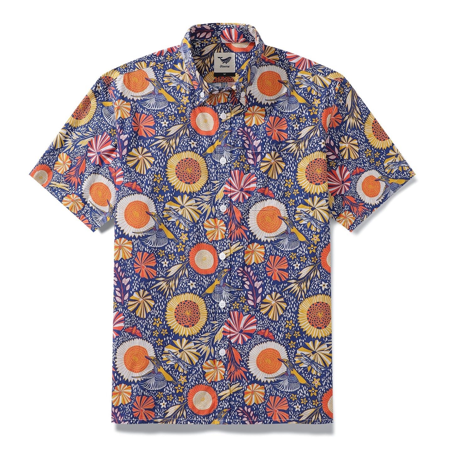 Men's Hawaiian Shirt 1960s Vintage Kingfisher and Flowers Print Cotton Button-down Short Sleeve Aloha Shirt Kingfisher And Flowers By Nina Leth