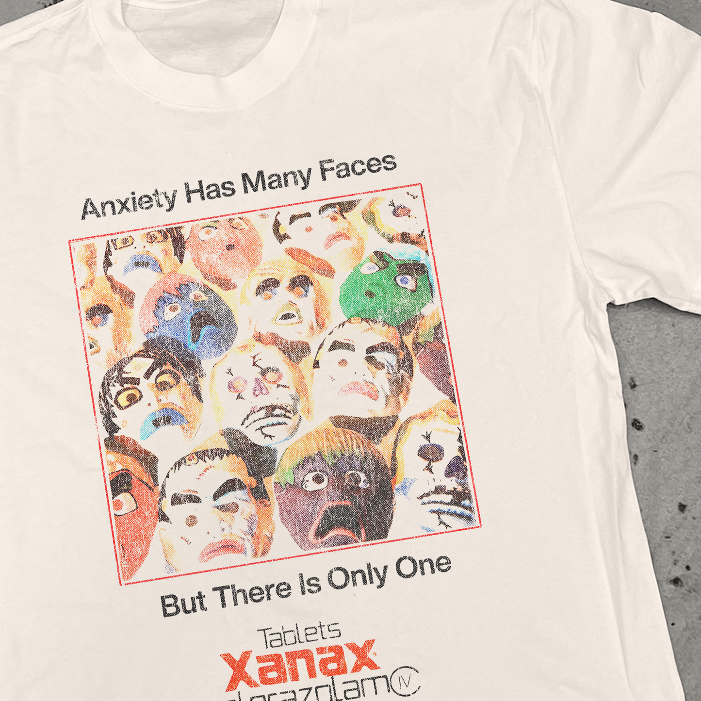 'ANXIETY HAS MANY FACES' BONE HEAVY WEIGHT T-SHIRT