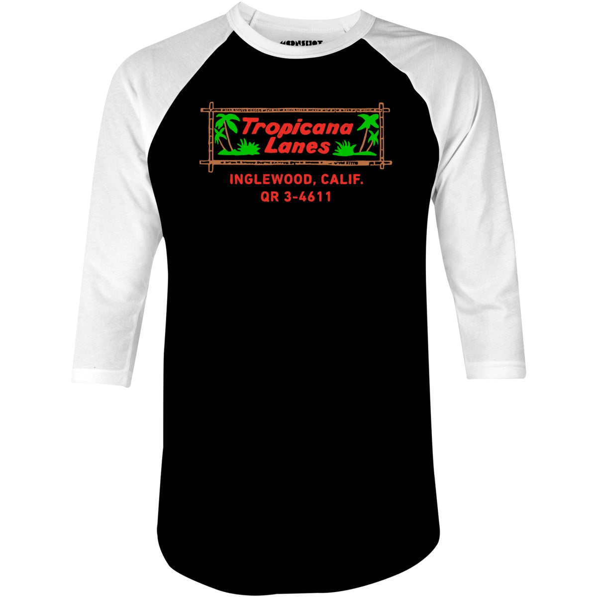 Tropicana Lanes - Inglewood, CA - Vintage Bowling Alley - 3/4 Sleeve Raglan T-Shirt