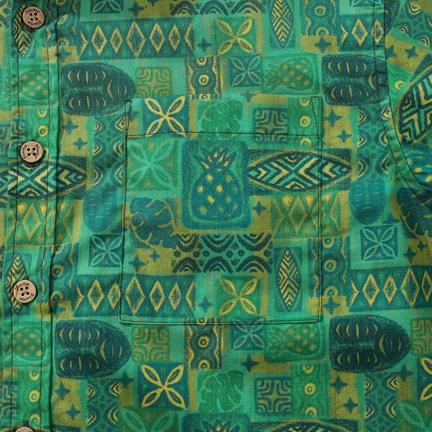 Hawaiian Shirts For Men Tiki Vintage Shirt Green Totem 100% Cotton Tiki Woody Miller