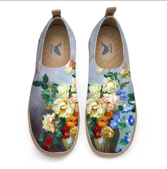 Yiume Women's Art Slip-On Shoes Comfortable Breathable Knit Casual Footwear,Vintage bouquet Hawaiian Floral Shirt