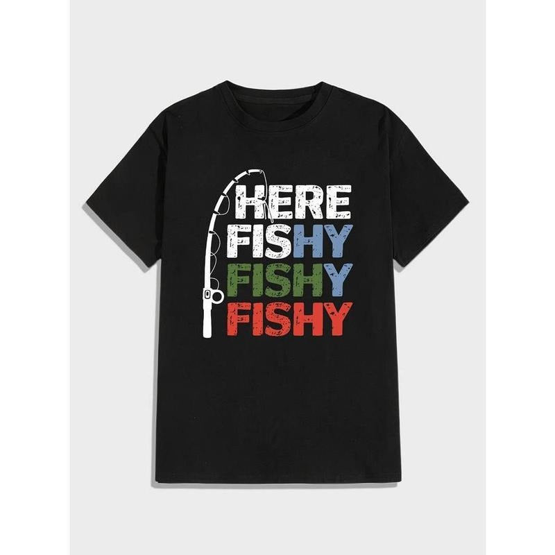 [100% Cotton] Funny Fishy Print Tee - Soft, Breathable, Round Neck Short Sleeve T-Shirt for Men